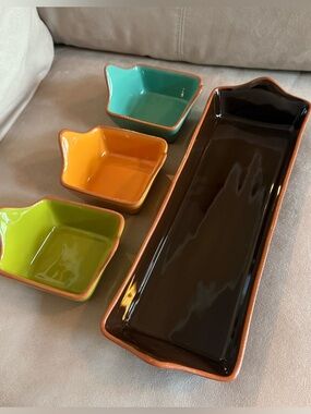 Bobby Flay BF Plancha Relish Appetizer Dip Condiment Tray Portugal 4 Piece Set